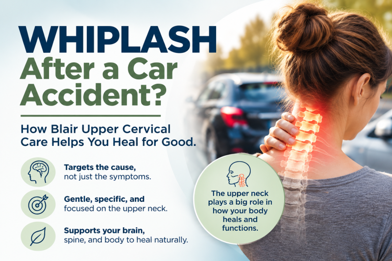 Whiplash after a car accident treated with Blair Upper Cervical chiropractic care in Riverton, Utah.